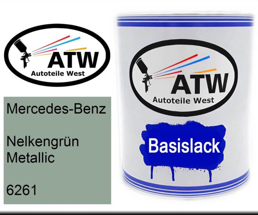 Mercedes-Benz, Nelkengrün Metallic, 6261: 1L Lackdose, von ATW Autoteile West.